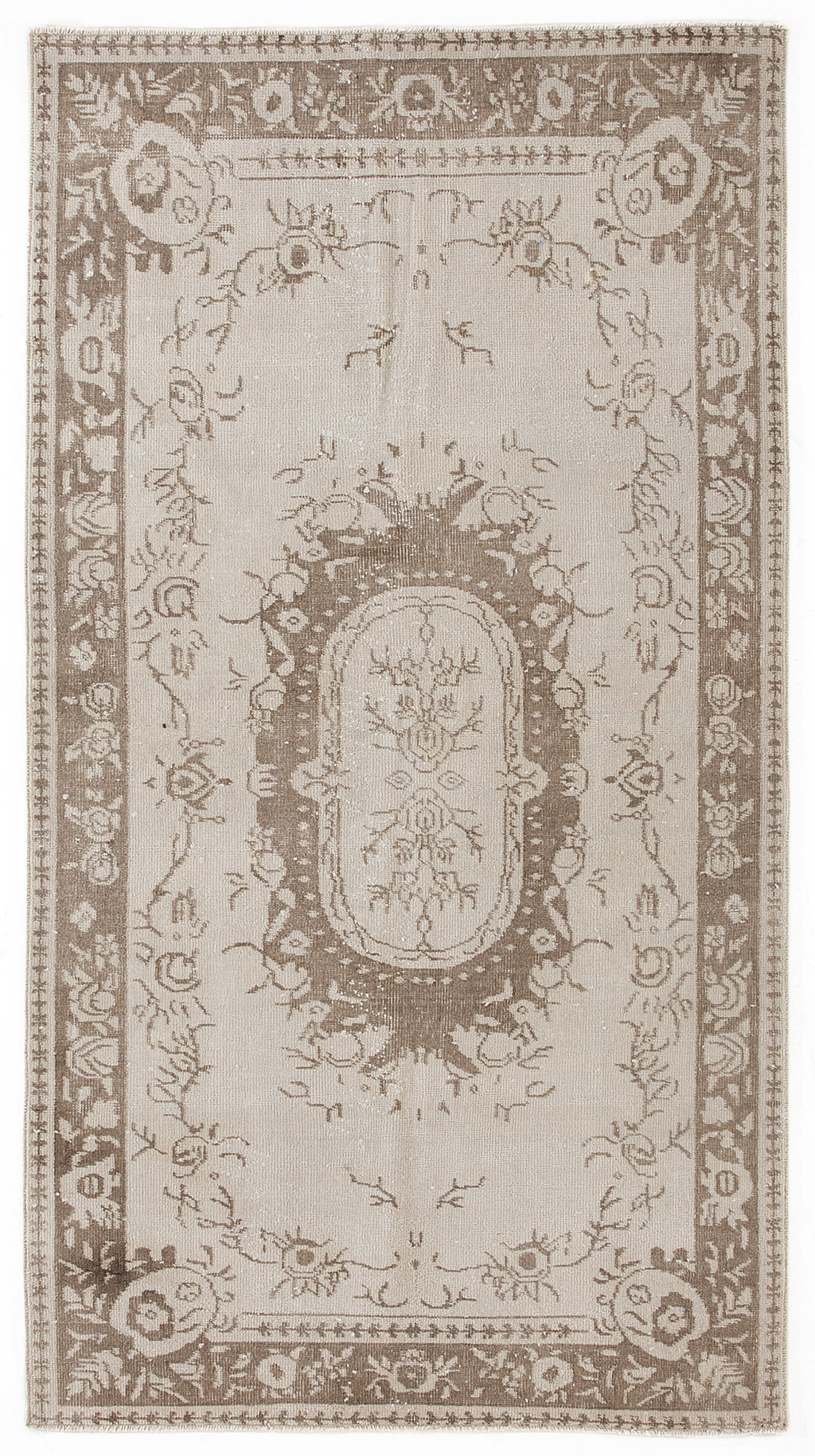 Beige Over Dyed Vintage Rug 3'9'' x 7'1'' ft 115 x 215 cm
