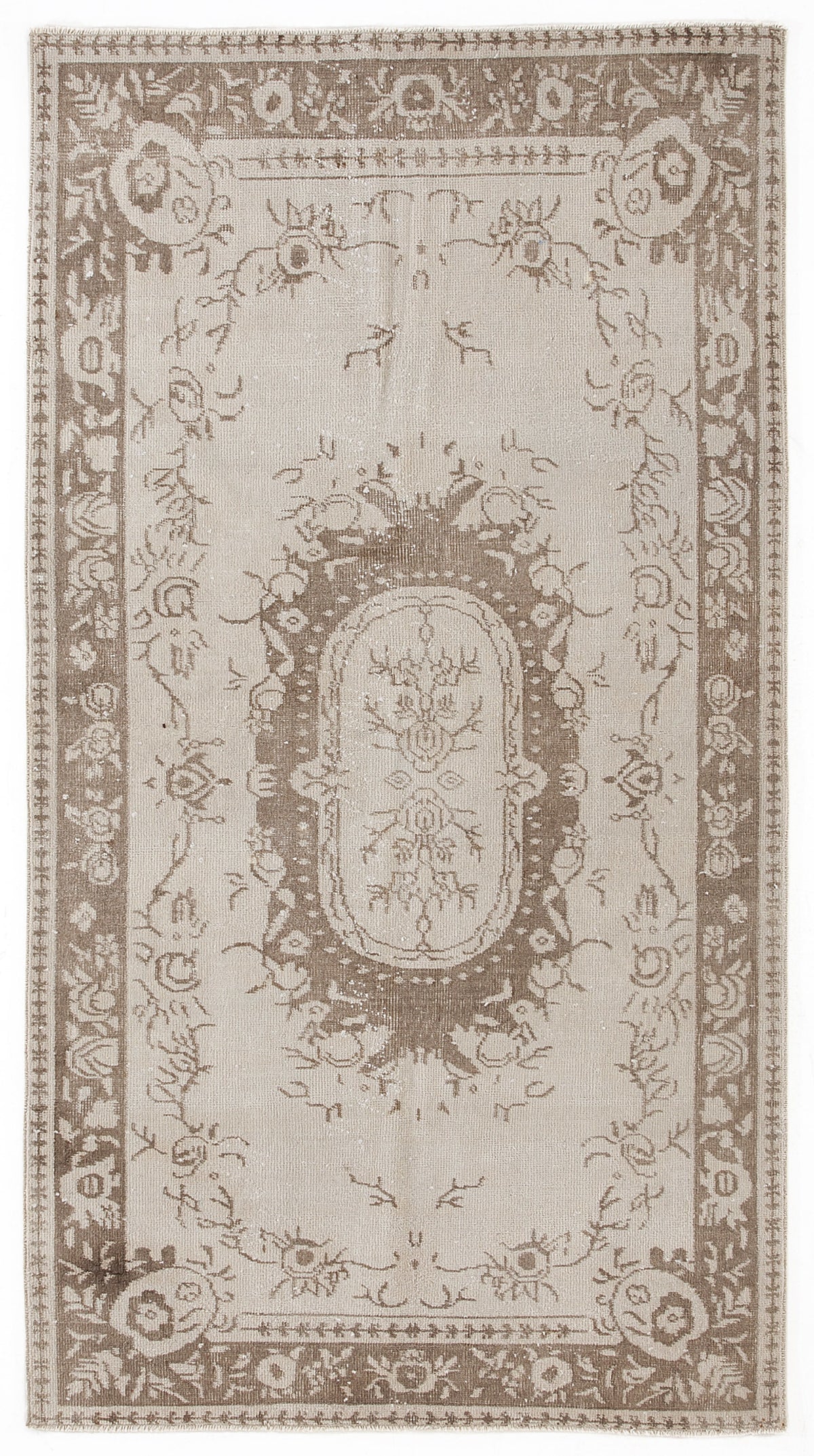 Beige Over Dyed Vintage Rug 3&#39;9&#39;&#39; x 7&#39;1&#39;&#39; ft 115 x 215 cm