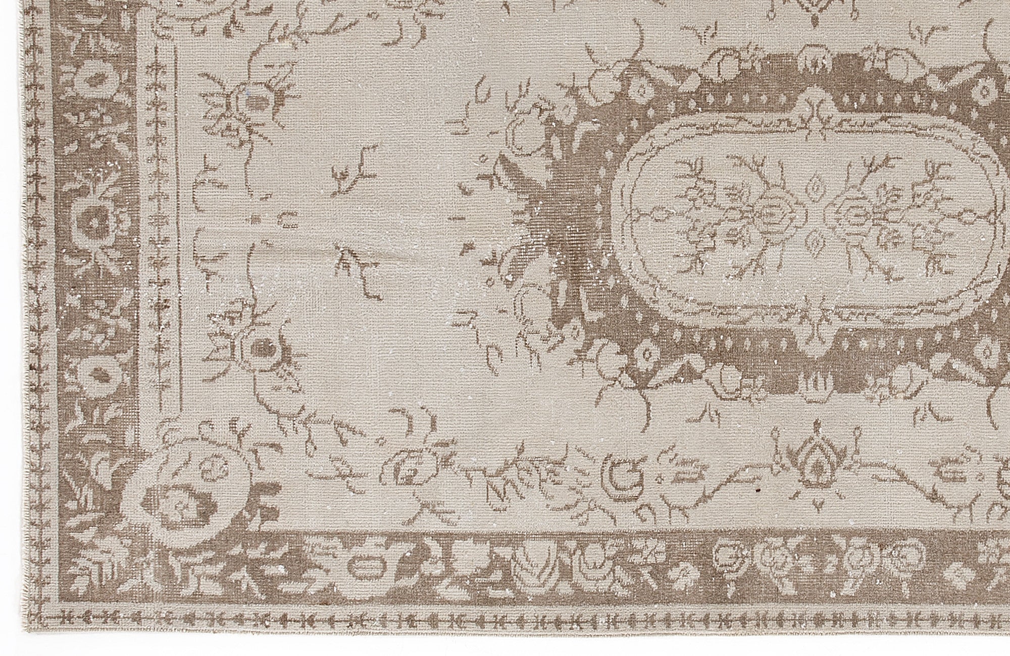 Beige Over Dyed Vintage Rug 3'9'' x 7'1'' ft 115 x 215 cm