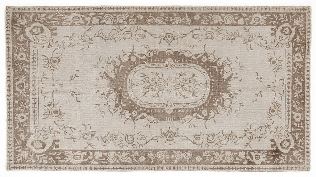 Beige Over Dyed Vintage Rug 3'9'' x 7'1'' ft 115 x 215 cm