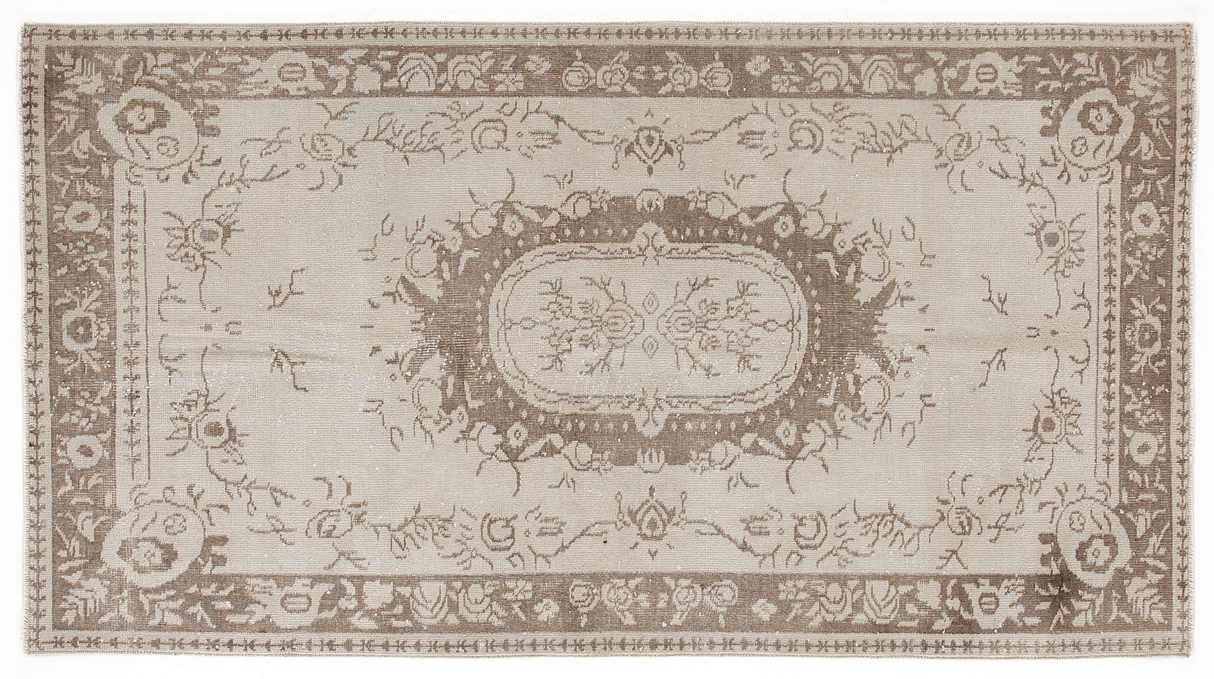 Beige Over Dyed Vintage Rug 3'9'' x 7'1'' ft 115 x 215 cm