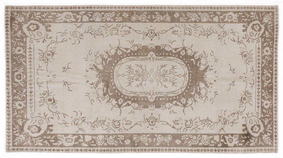 Beige Over Dyed Vintage Rug 3&#39;9&#39;&#39; x 7&#39;1&#39;&#39; ft 115 x 215 cm