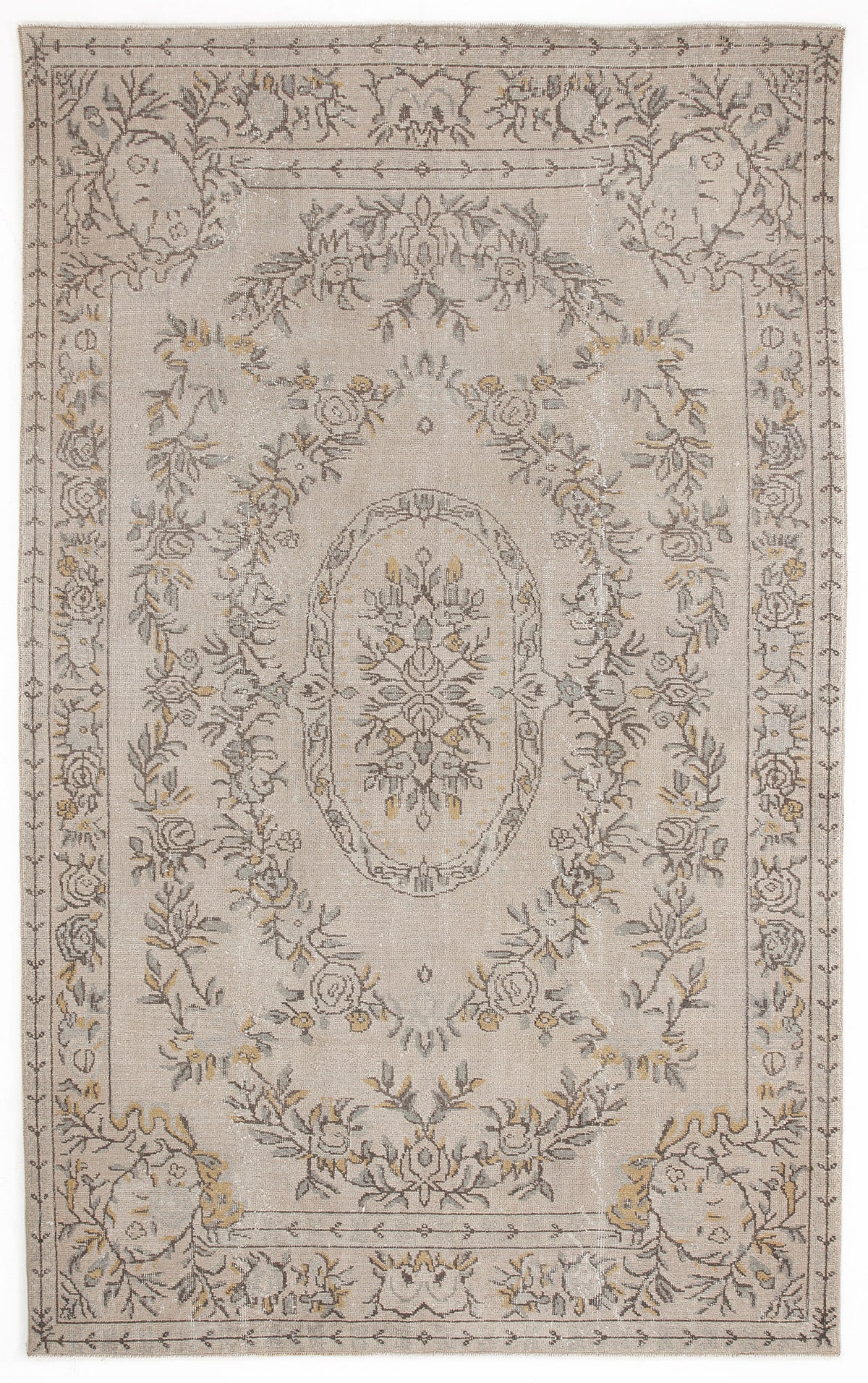 Beige Over Dyed Vintage Rug 5&#39;9&#39;&#39; x 9&#39;5&#39;&#39; ft 175 x 286 cm