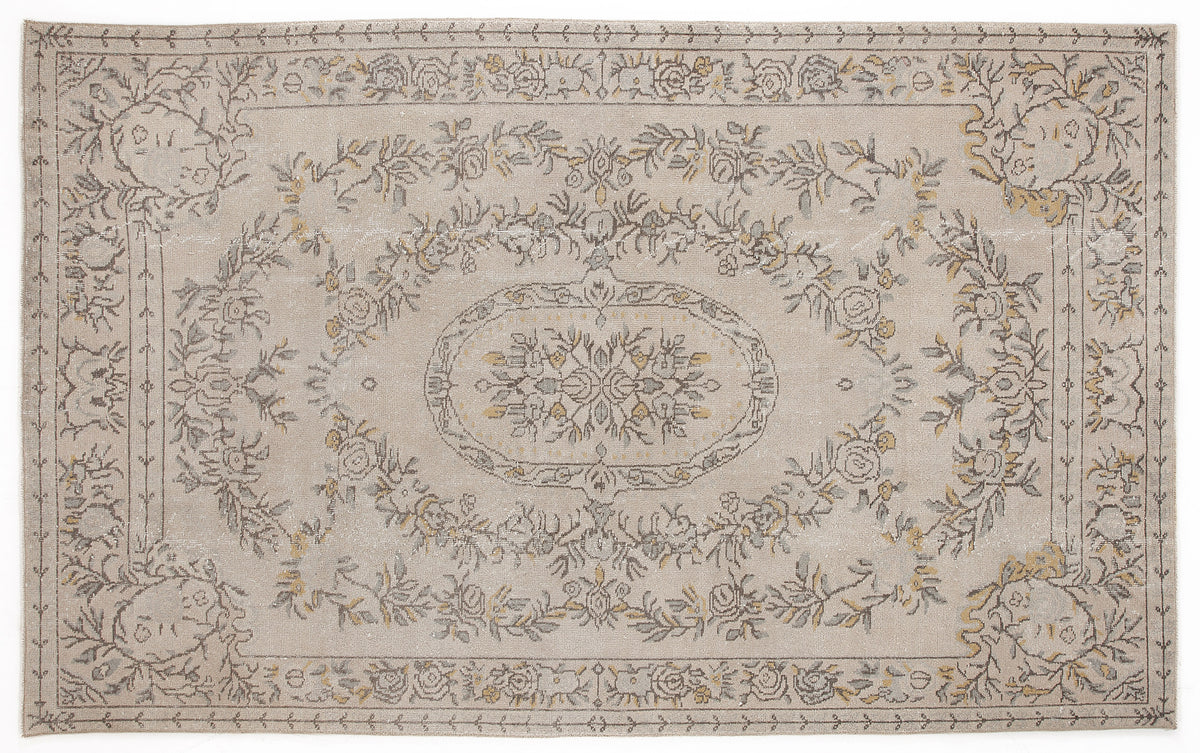 Beige Over Dyed Vintage Rug 5&#39;9&#39;&#39; x 9&#39;5&#39;&#39; ft 175 x 286 cm