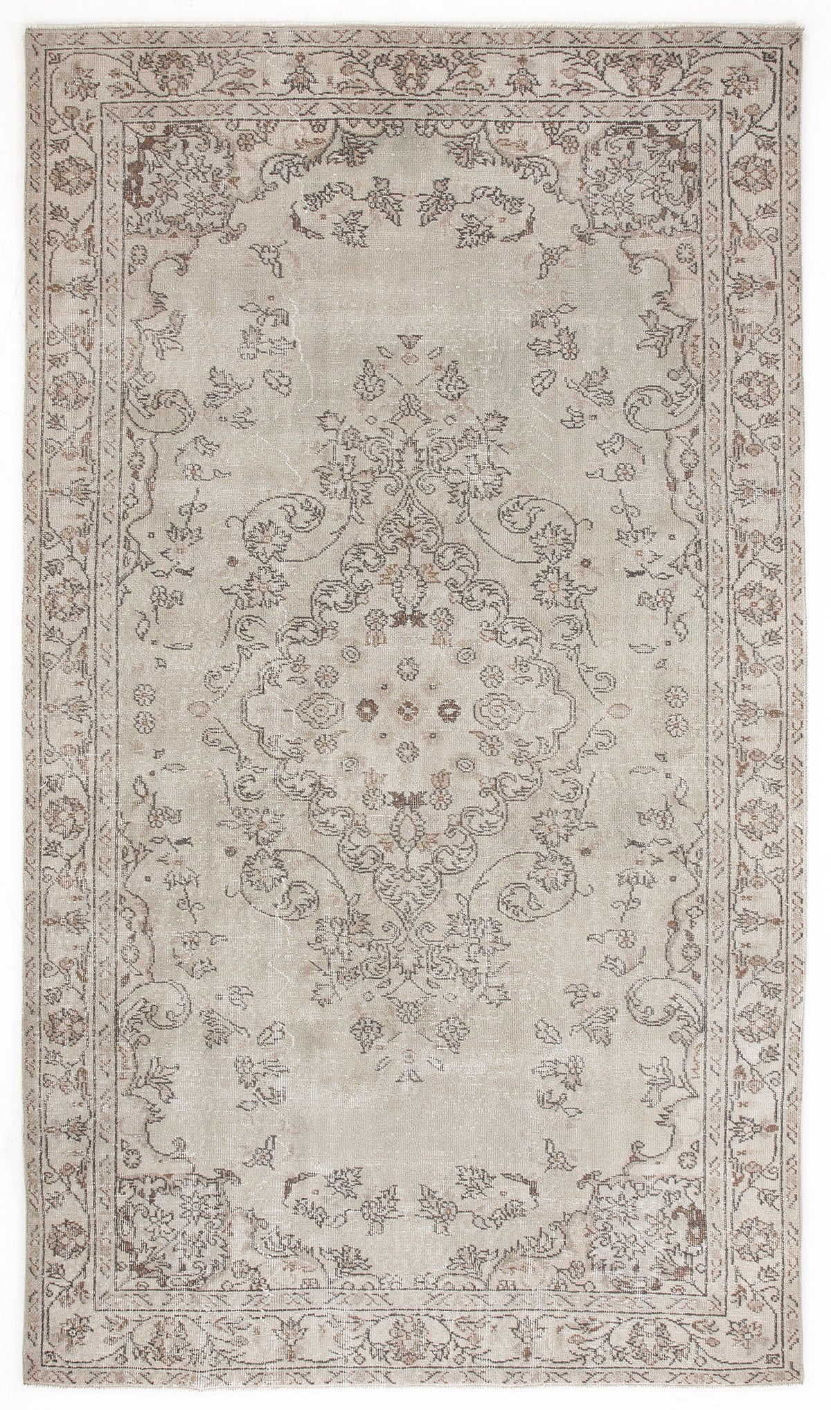 Beige Over Dyed Vintage Rug 5&#39;7&#39;&#39; x 9&#39;11&#39;&#39; ft 171 x 301 cm