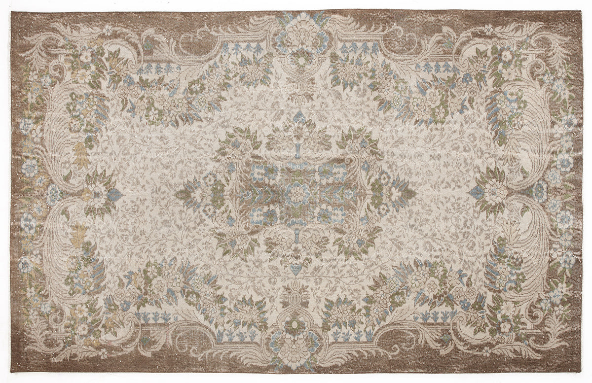 Beige Over Dyed Vintage Rug 5&#39;11&#39;&#39; x 9&#39;4&#39;&#39; ft 180 x 285 cm