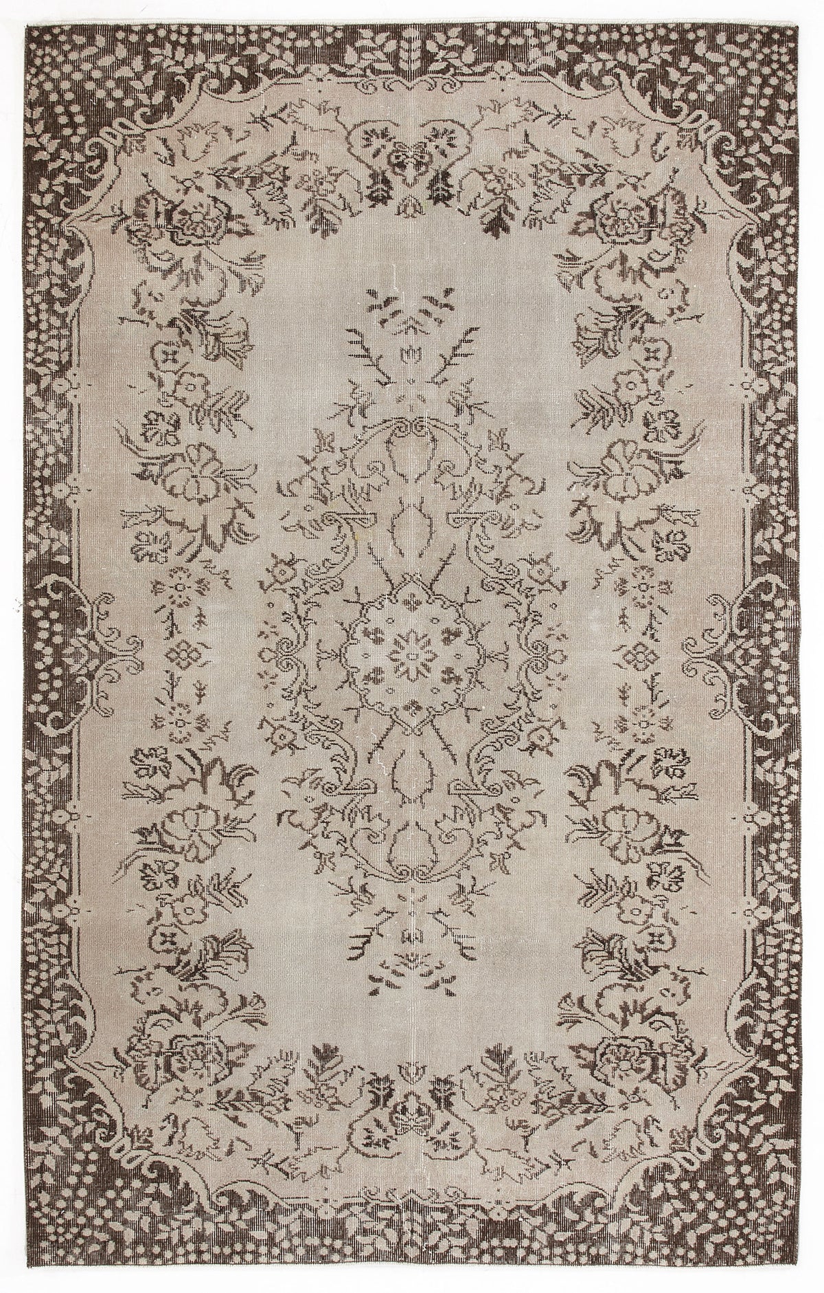 Beige Over Dyed Vintage Rug 5&#39;7&#39;&#39; x 9&#39;2&#39;&#39; ft 171 x 280 cm