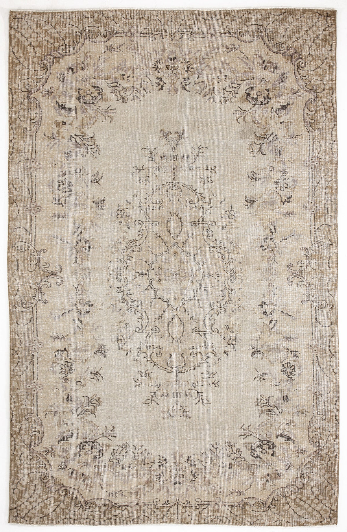 Beige Over Dyed Vintage Rug 6&#39;2&#39;&#39; x 9&#39;9&#39;&#39; ft 187 x 297 cm