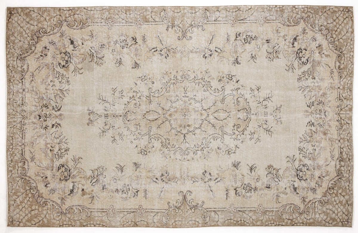 Beige Over Dyed Vintage Rug 6&#39;2&#39;&#39; x 9&#39;9&#39;&#39; ft 187 x 297 cm