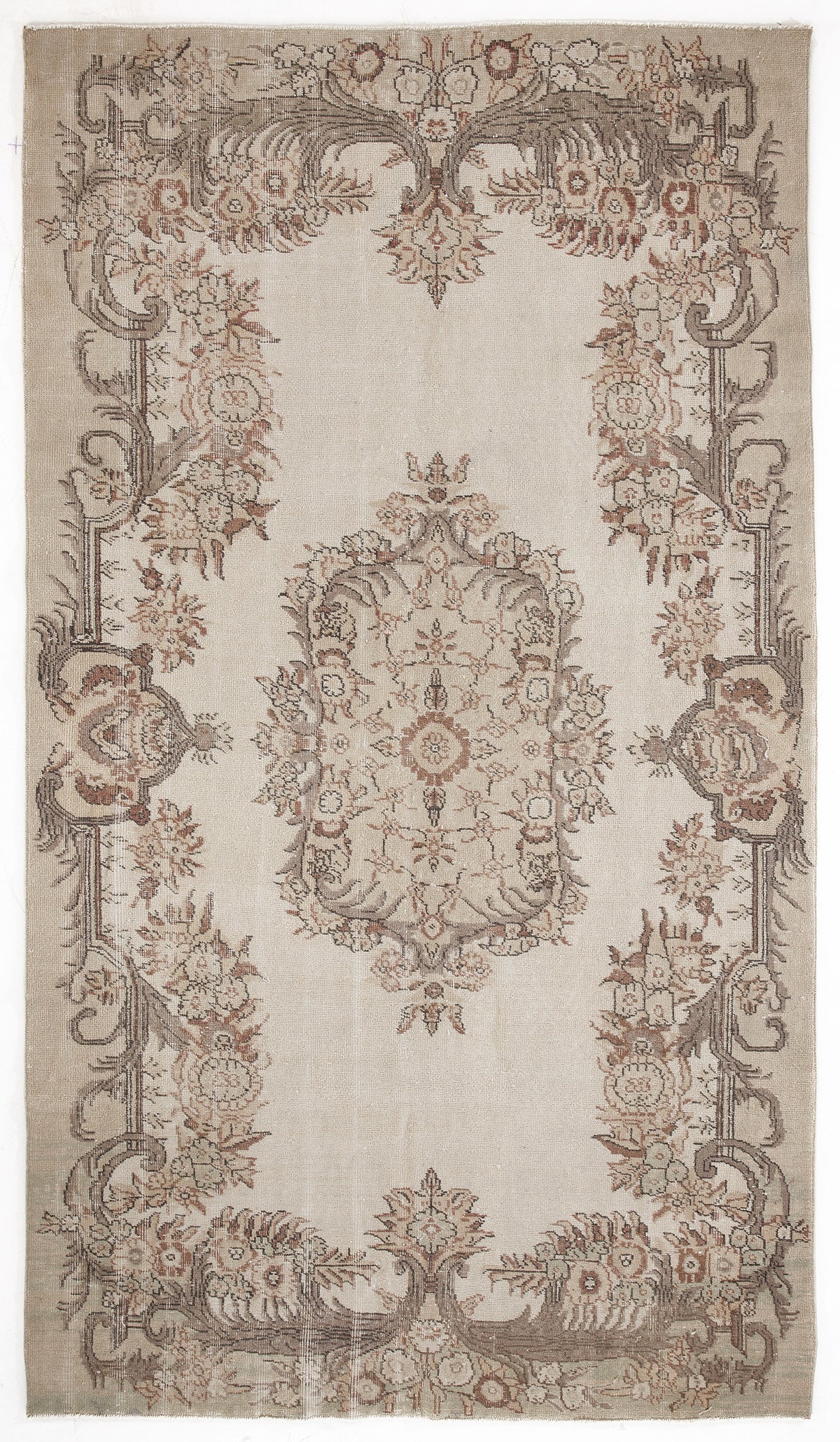 Beige Over Dyed Vintage Rug 5&#39;7&#39;&#39; x 9&#39;10&#39;&#39; ft 170 x 300 cm