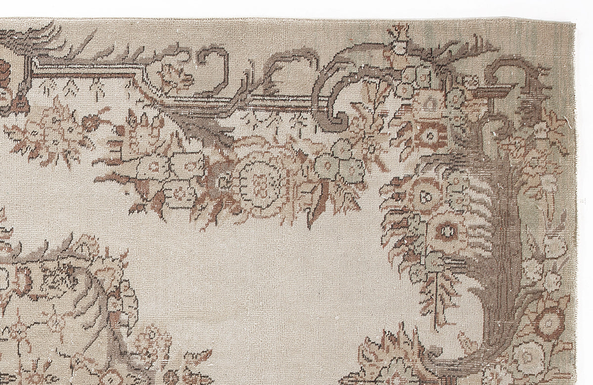 Beige Over Dyed Vintage Rug 5&#39;7&#39;&#39; x 9&#39;10&#39;&#39; ft 170 x 300 cm