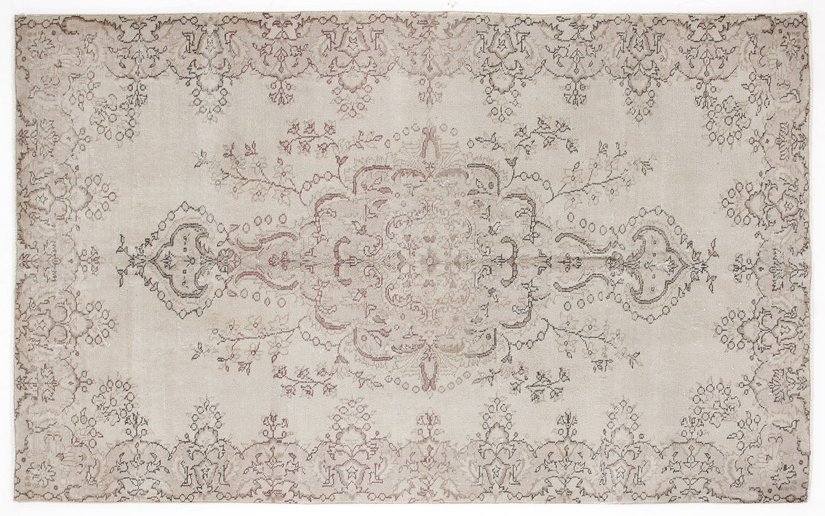 Beige Over Dyed Vintage Rug 5&#39;7&#39;&#39; x 8&#39;12&#39;&#39; ft 170 x 274 cm