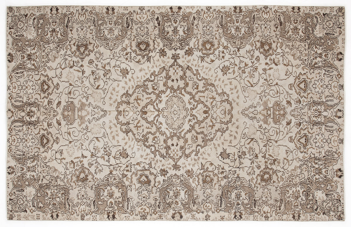 Beige Over Dyed Vintage Rug 5&#39;7&#39;&#39; x 8&#39;10&#39;&#39; ft 170 x 269 cm
