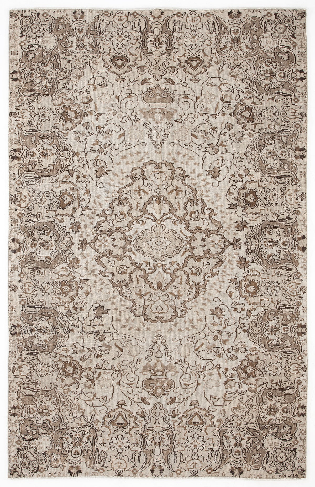 Beige Over Dyed Vintage Rug 5&#39;7&#39;&#39; x 8&#39;10&#39;&#39; ft 170 x 269 cm