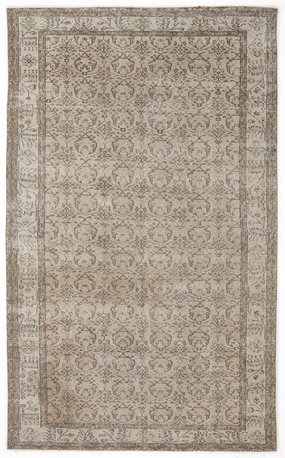 Beige Over Dyed Vintage Rug 5&#39;7&#39;&#39; x 9&#39;3&#39;&#39; ft 170 x 281 cm