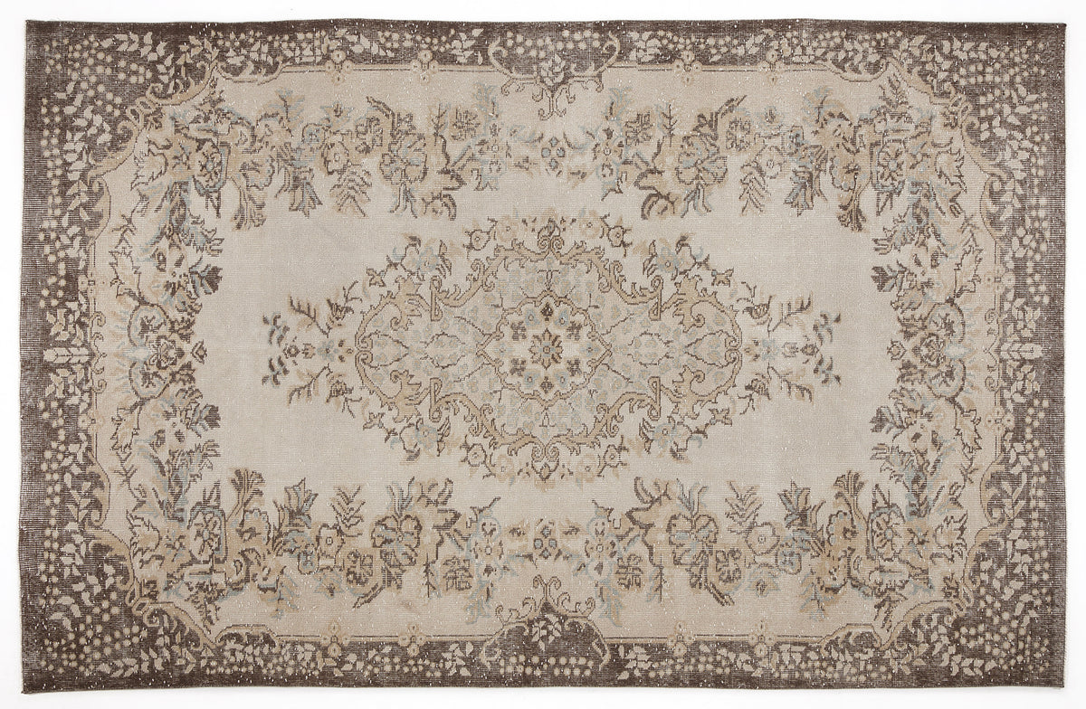 Beige Over Dyed Vintage Rug 6&#39;1&#39;&#39; x 9&#39;9&#39;&#39; ft 186 x 296 cm