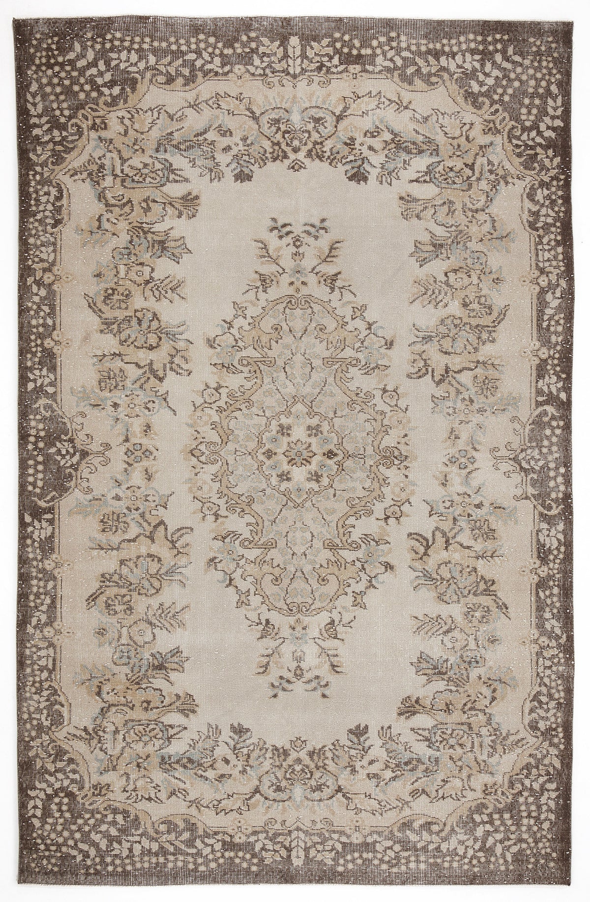 Beige Over Dyed Vintage Rug 6&#39;1&#39;&#39; x 9&#39;9&#39;&#39; ft 186 x 296 cm