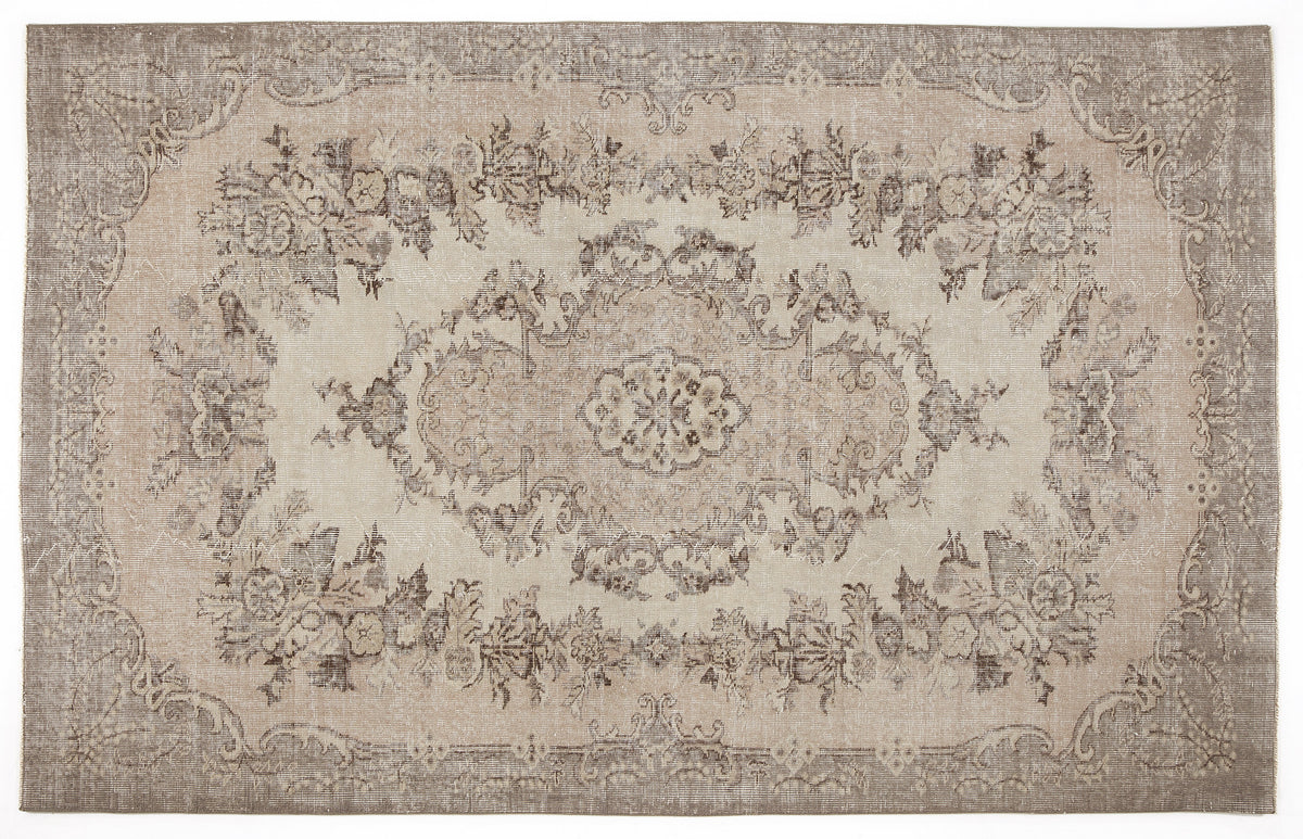 Beige Over Dyed Vintage Rug 5&#39;8&#39;&#39; x 9&#39;2&#39;&#39; ft 173 x 279 cm