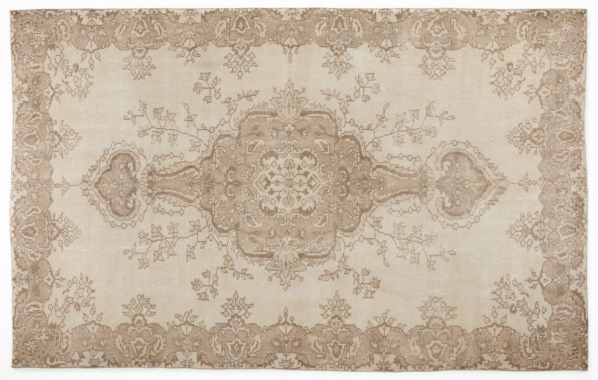 Beige Over Dyed Vintage Rug 5&#39;5&#39;&#39; x 8&#39;10&#39;&#39; ft 165 x 270 cm