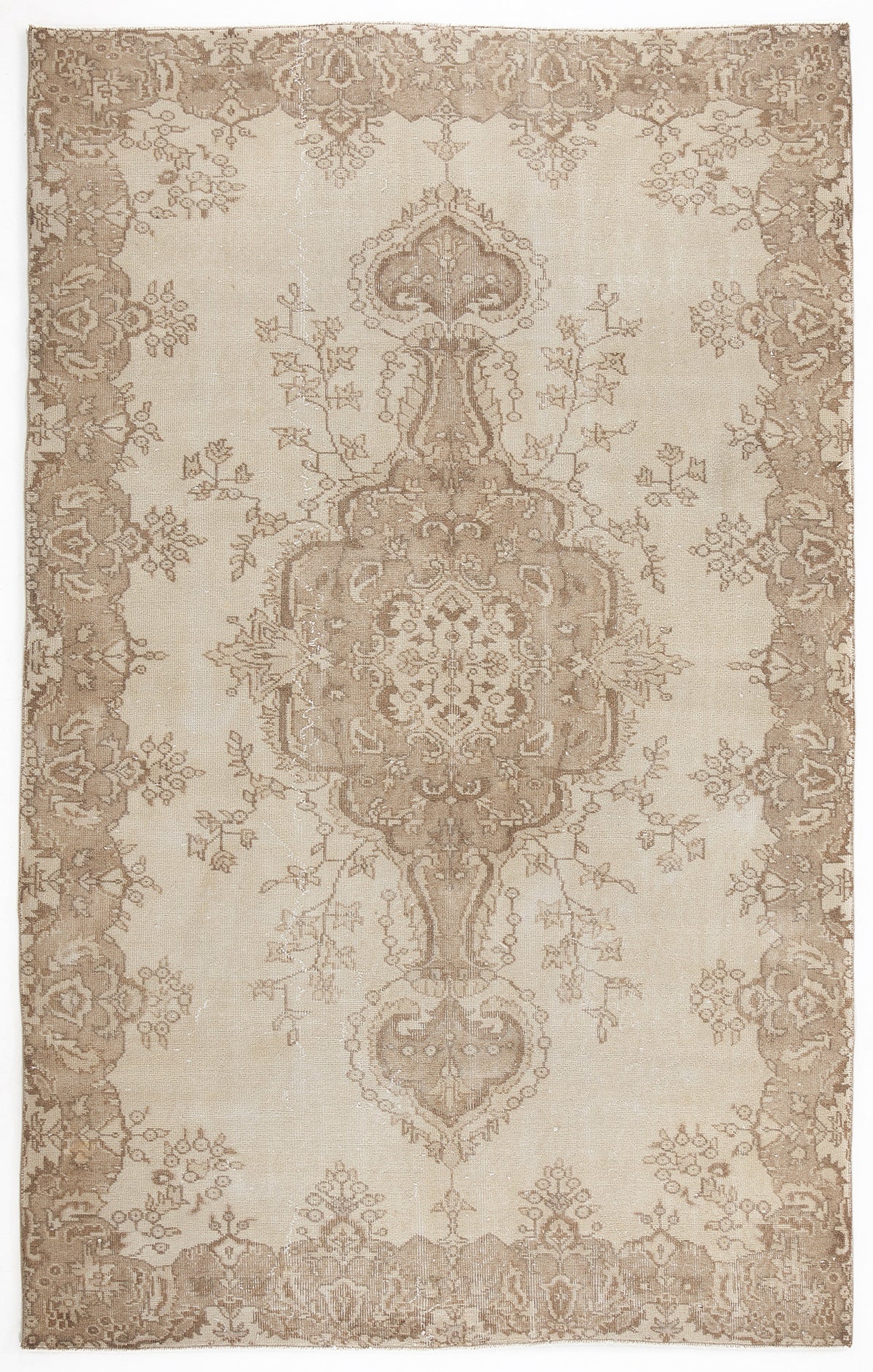 Beige Over Dyed Vintage Rug 5&#39;5&#39;&#39; x 8&#39;10&#39;&#39; ft 165 x 270 cm