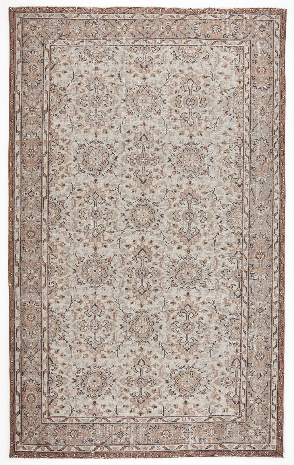 Beige Over Dyed Vintage Rug 5'7'' x 9'3'' ft 170 x 283 cm