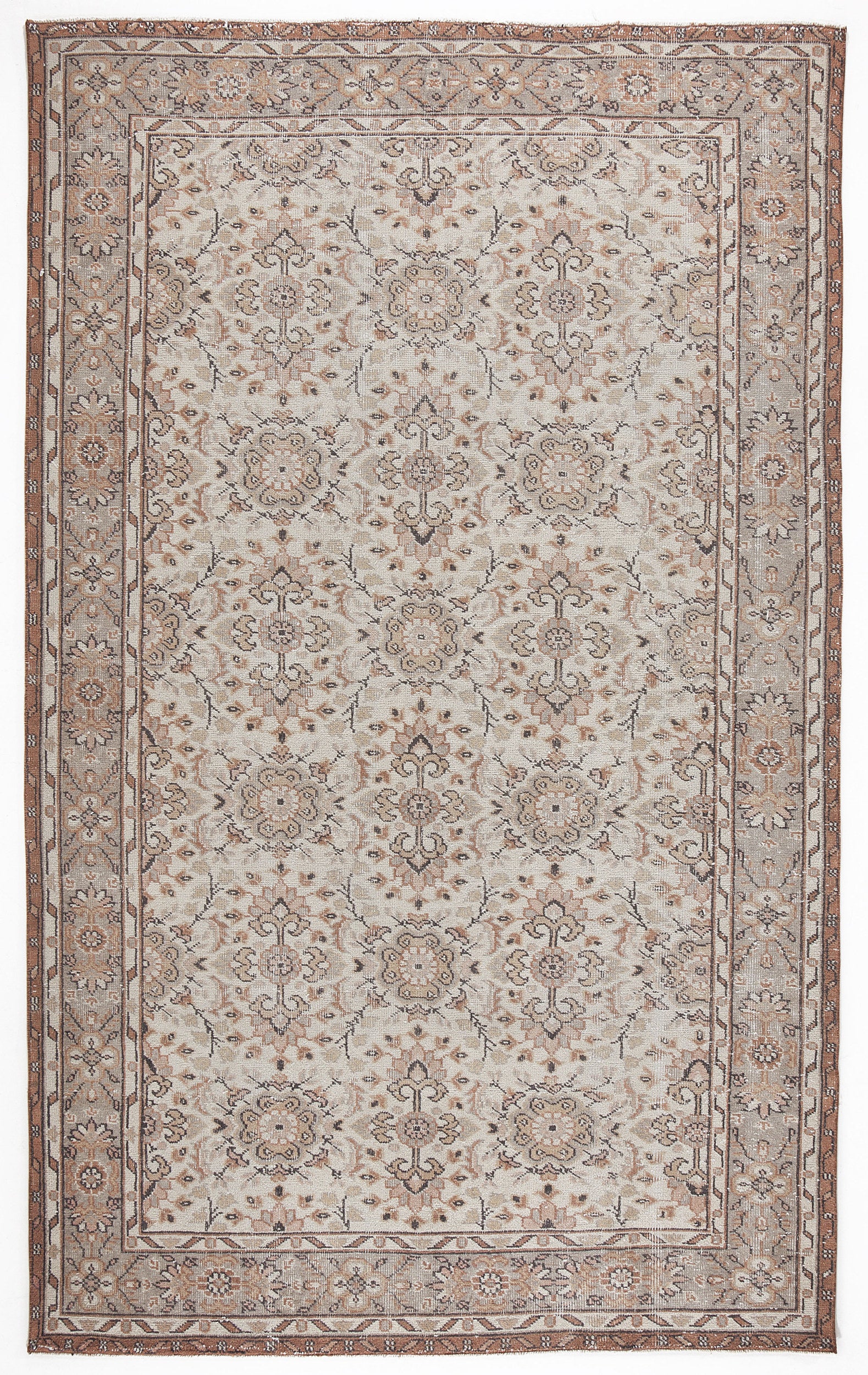 Beige Over Dyed Vintage Rug 5'7'' x 9'3'' ft 170 x 283 cm