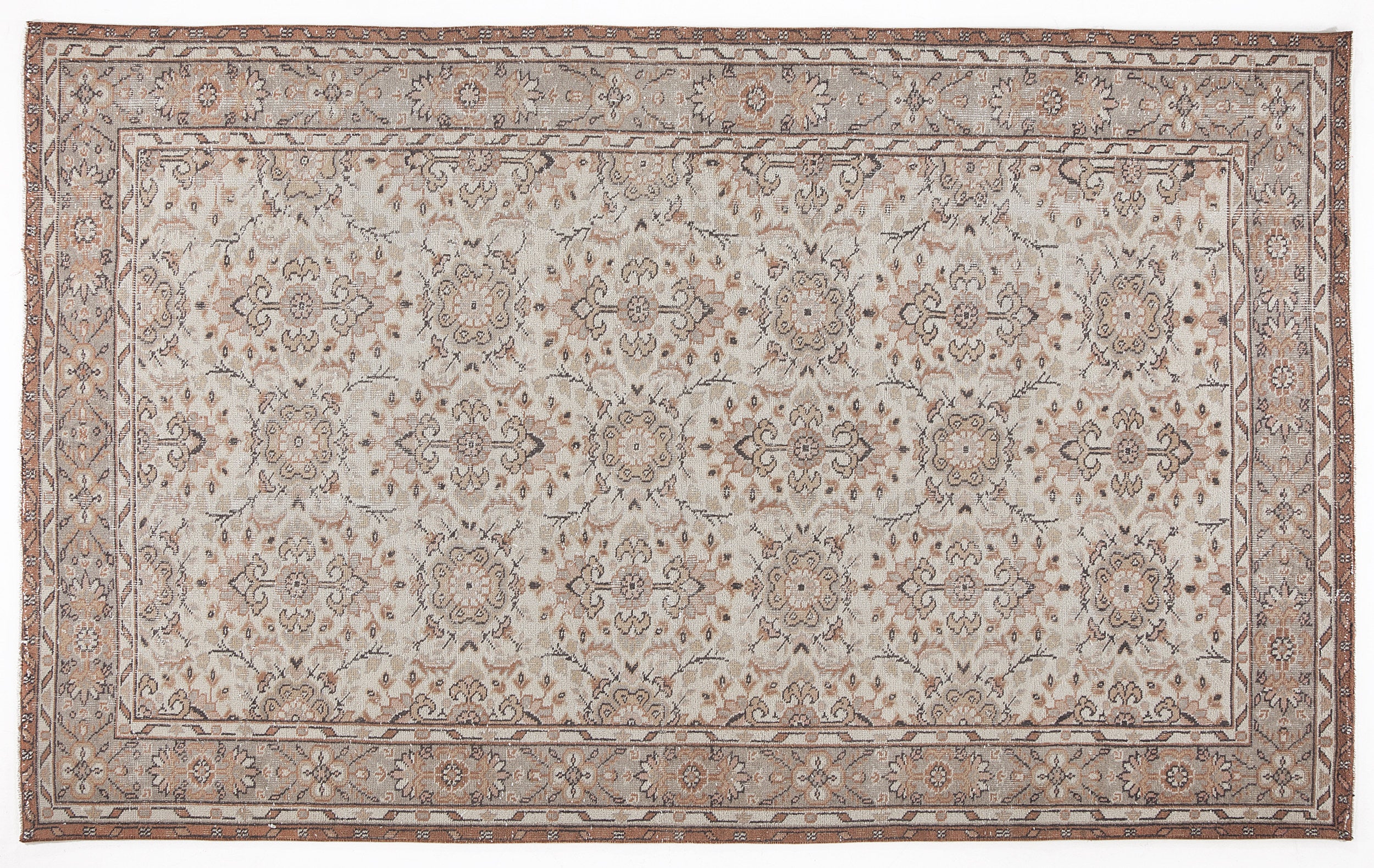 Beige Over Dyed Vintage Rug 5'7'' x 9'3'' ft 170 x 283 cm