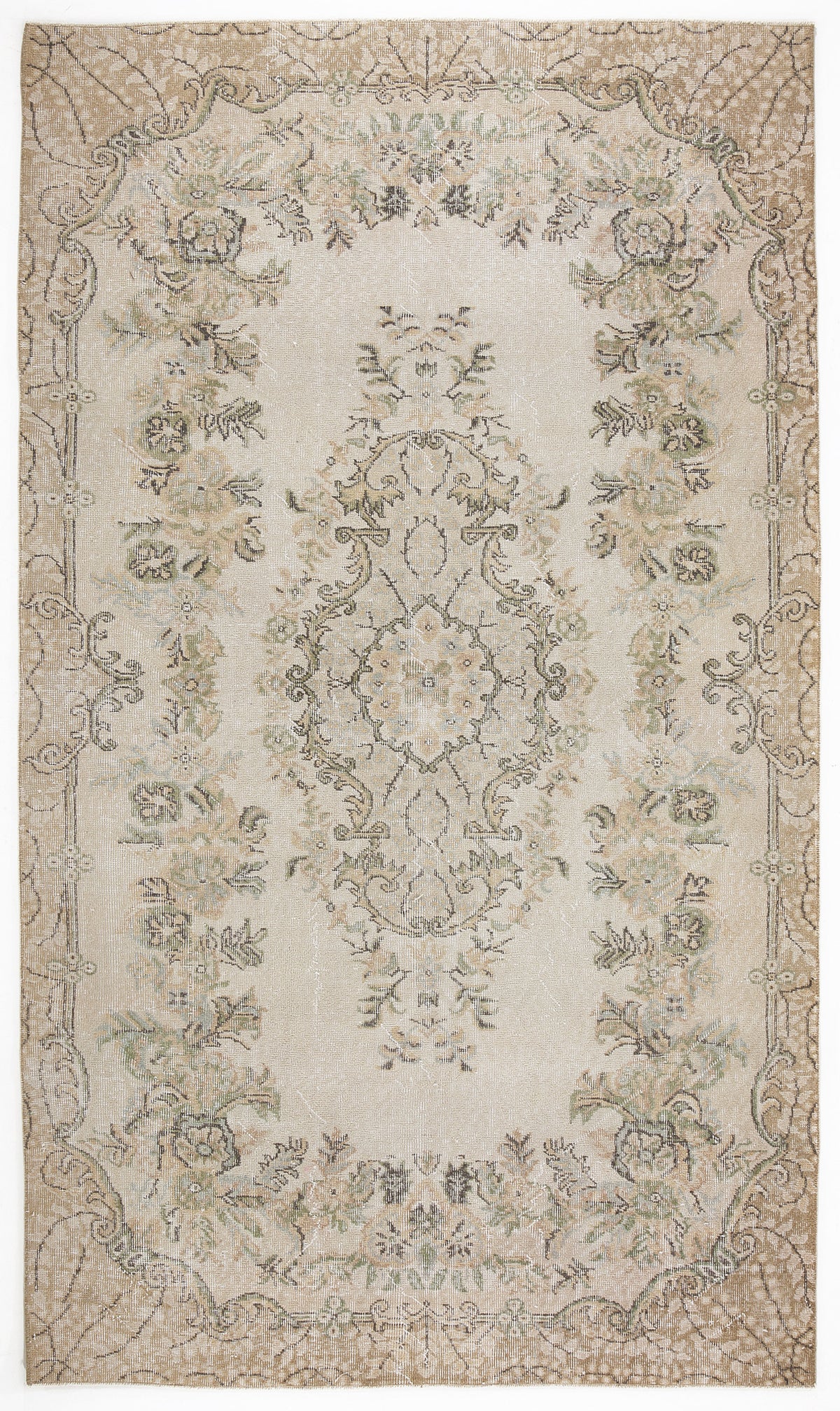 Beige Over Dyed Vintage Rug 5&#39;4&#39;&#39; x 9&#39;3&#39;&#39; ft 163 x 283 cm
