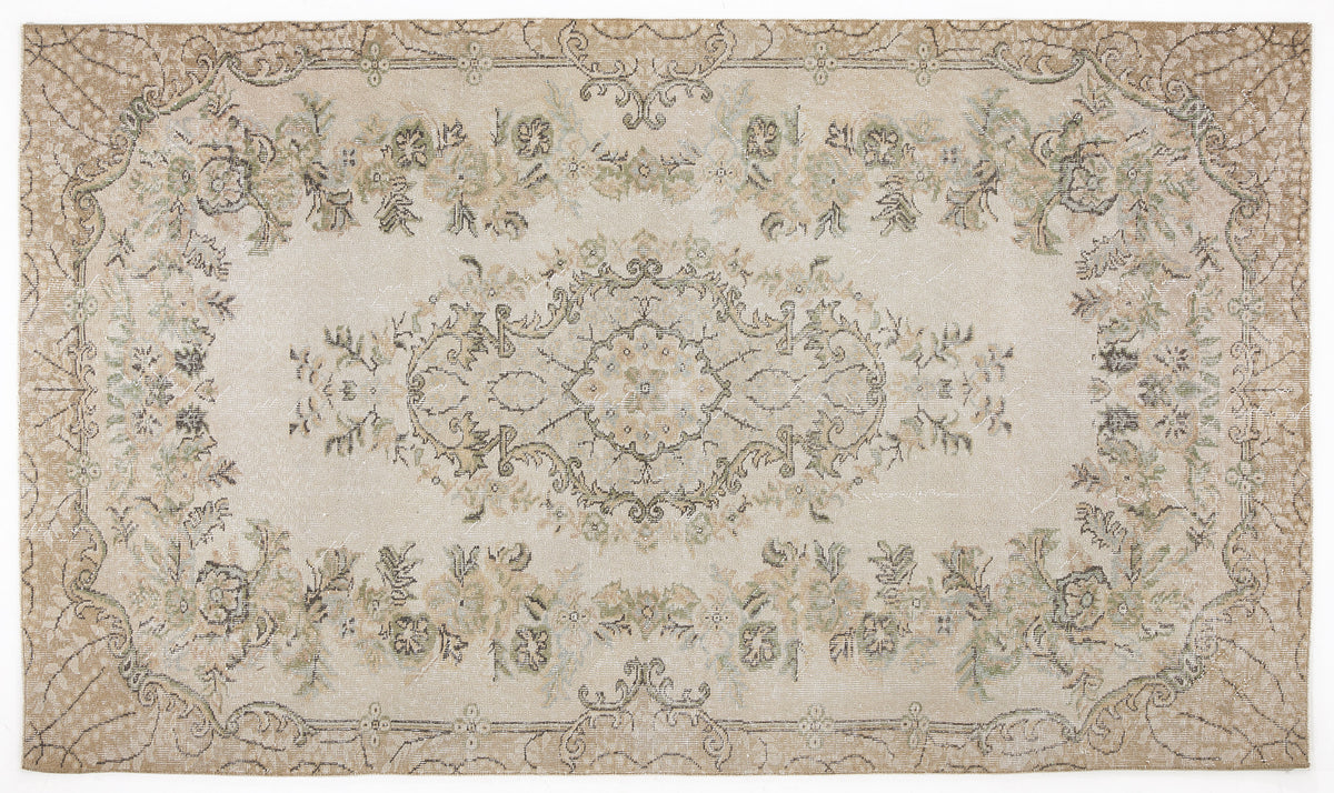 Beige Over Dyed Vintage Rug 5&#39;4&#39;&#39; x 9&#39;3&#39;&#39; ft 163 x 283 cm