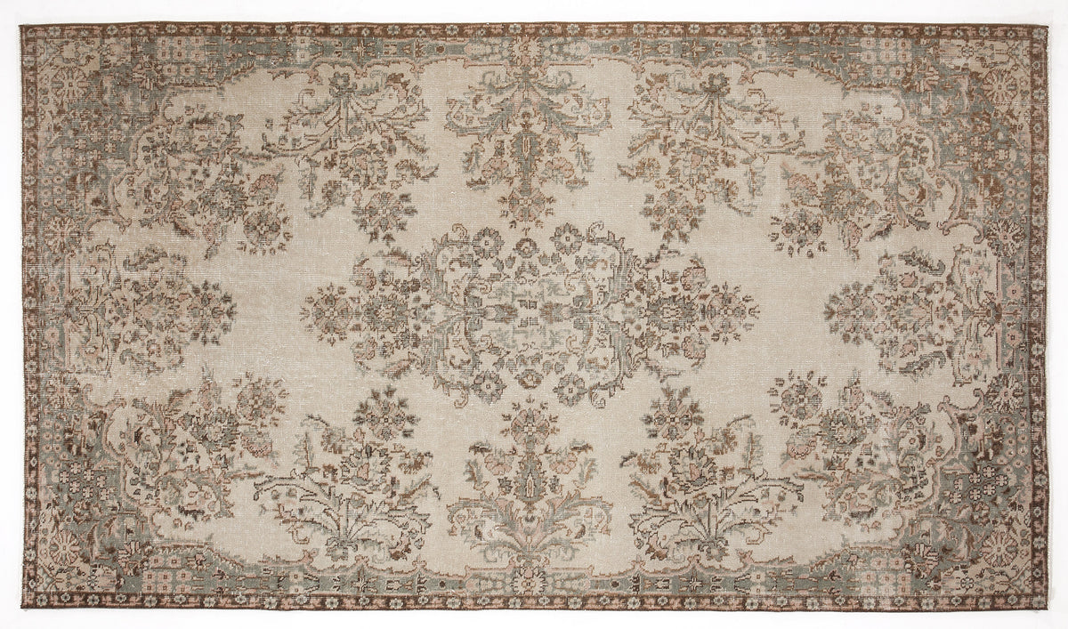 Beige Over Dyed Vintage Rug 5&#39;5&#39;&#39; x 9&#39;6&#39;&#39; ft 165 x 290 cm