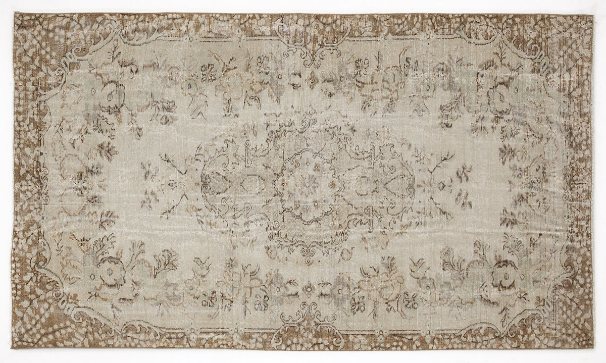 Beige Over Dyed Vintage Rug 5&#39;1&#39;&#39; x 8&#39;10&#39;&#39; ft 154 x 270 cm