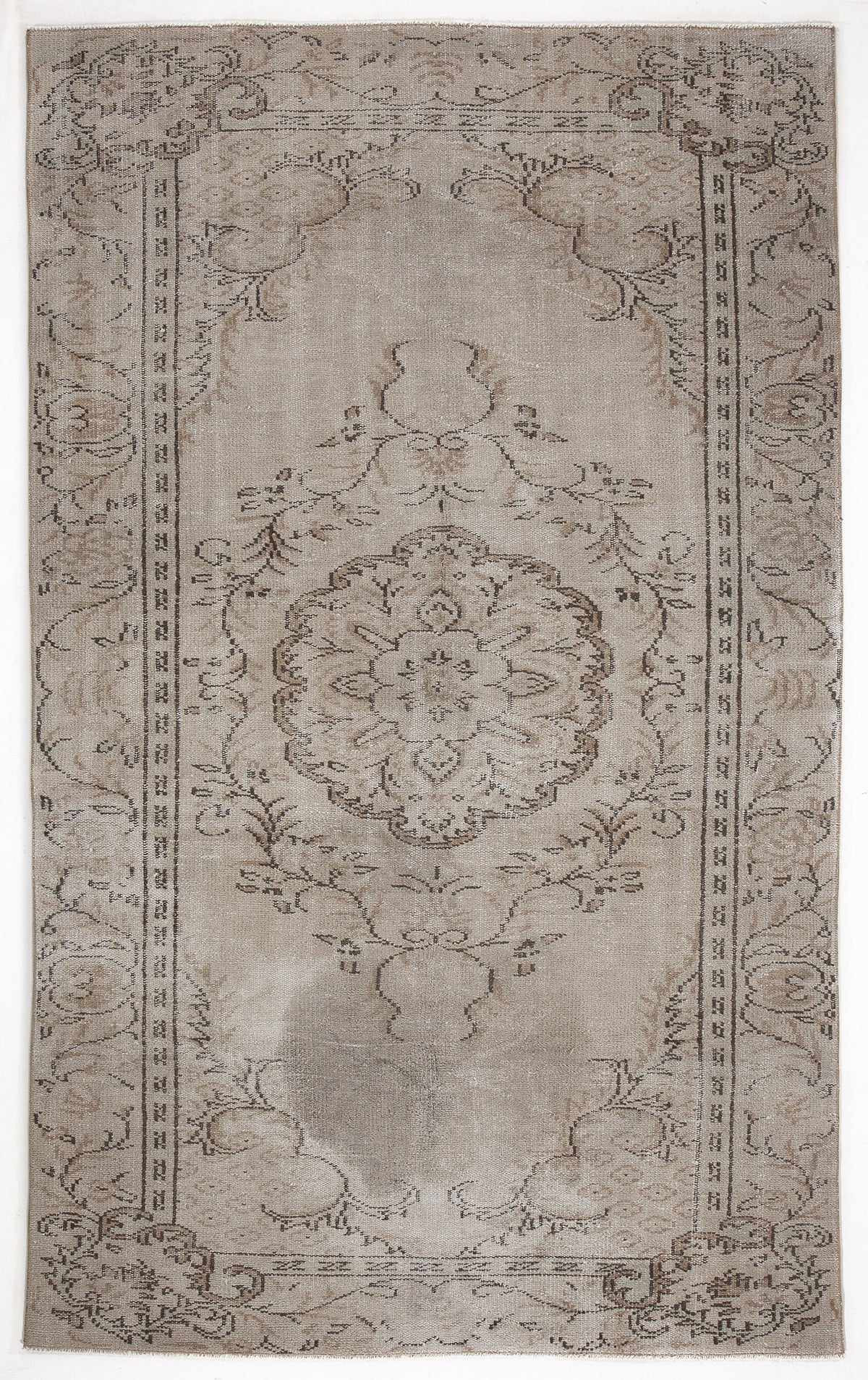 Beige Over Dyed Vintage Rug 5&#39;6&#39;&#39; x 8&#39;11&#39;&#39; ft 167 x 272 cm