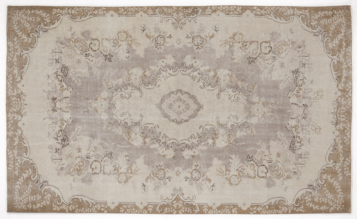 Beige Over Dyed Vintage Rug 5&#39;5&#39;&#39; x 9&#39;1&#39;&#39; ft 165 x 277 cm