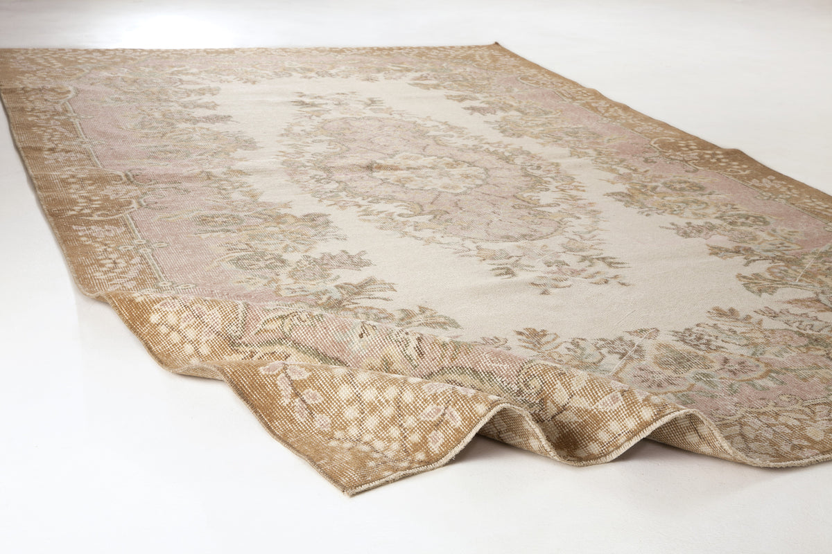 Beige Over Dyed Vintage Rug 5&#39;10&#39;&#39; x 9&#39;7&#39;&#39; ft 178 x 292 cm