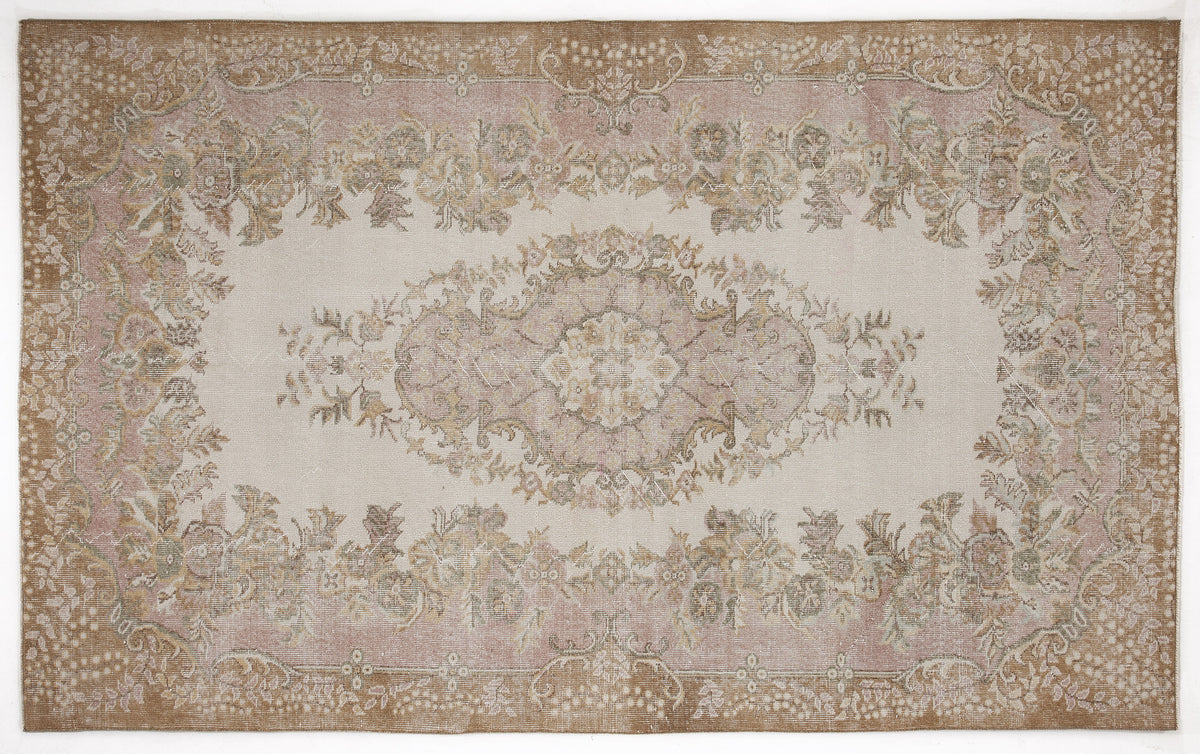 Beige Over Dyed Vintage Rug 5&#39;10&#39;&#39; x 9&#39;7&#39;&#39; ft 178 x 292 cm