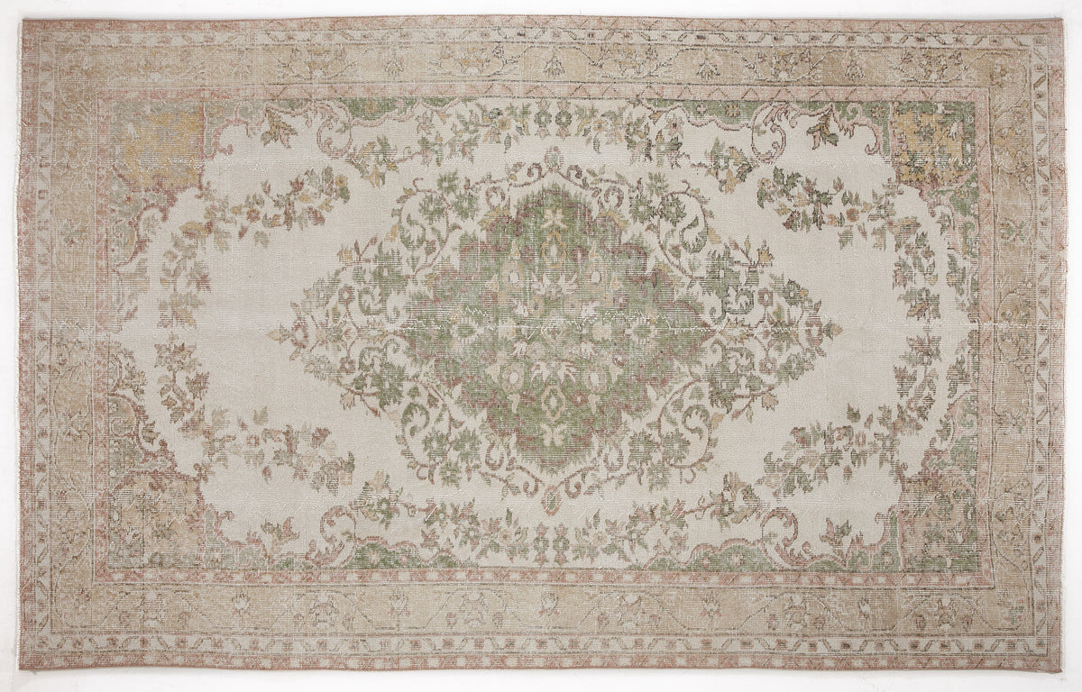 Beige Over Dyed Vintage Rug 5&#39;12&#39;&#39; x 9&#39;5&#39;&#39; ft 182 x 287 cm