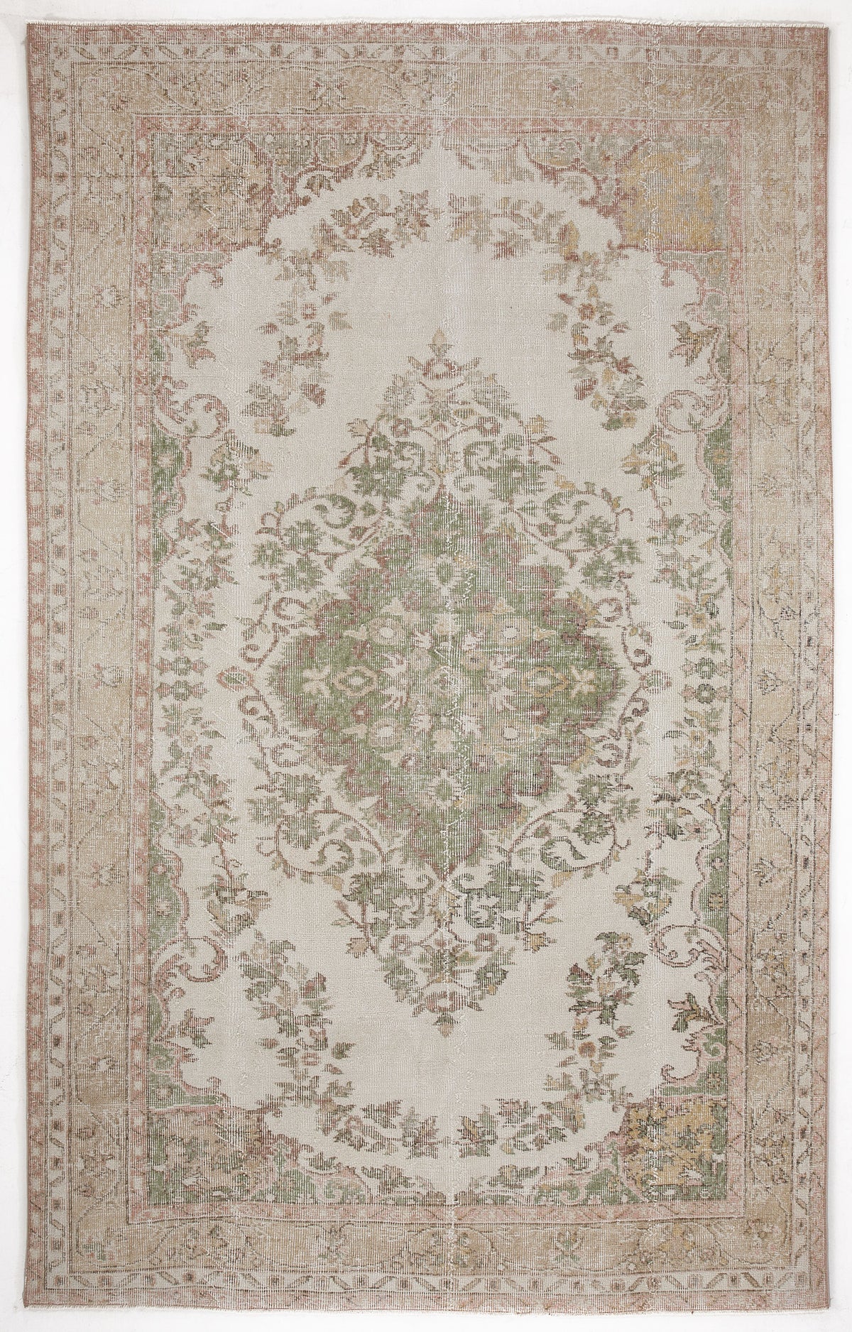 Beige Over Dyed Vintage Rug 5&#39;12&#39;&#39; x 9&#39;5&#39;&#39; ft 182 x 287 cm