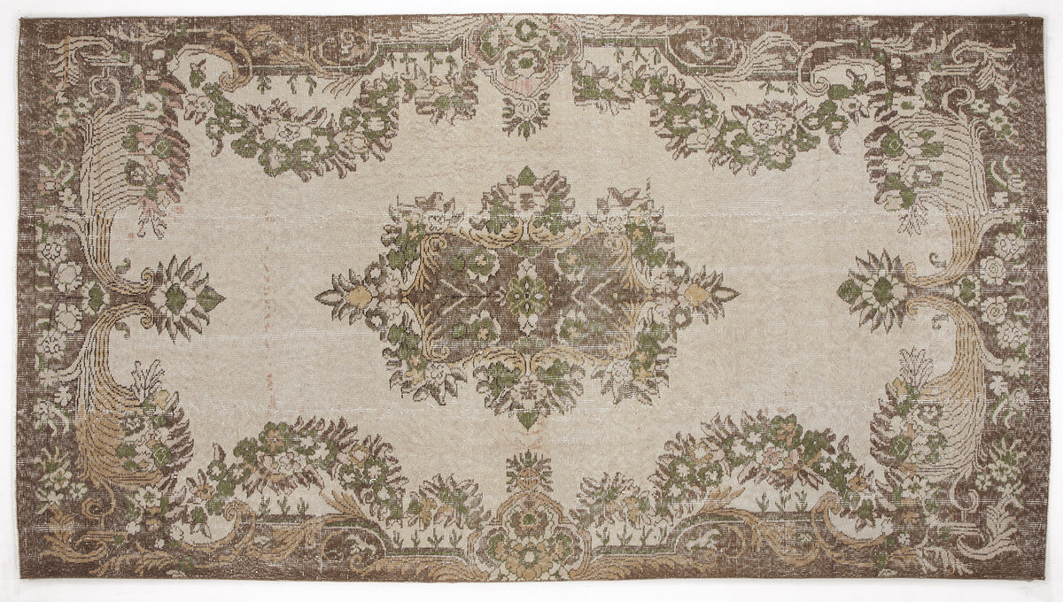 Beige Over Dyed Vintage Rug 5&#39;7&#39;&#39; x 10&#39;2&#39;&#39; ft 170 x 310 cm
