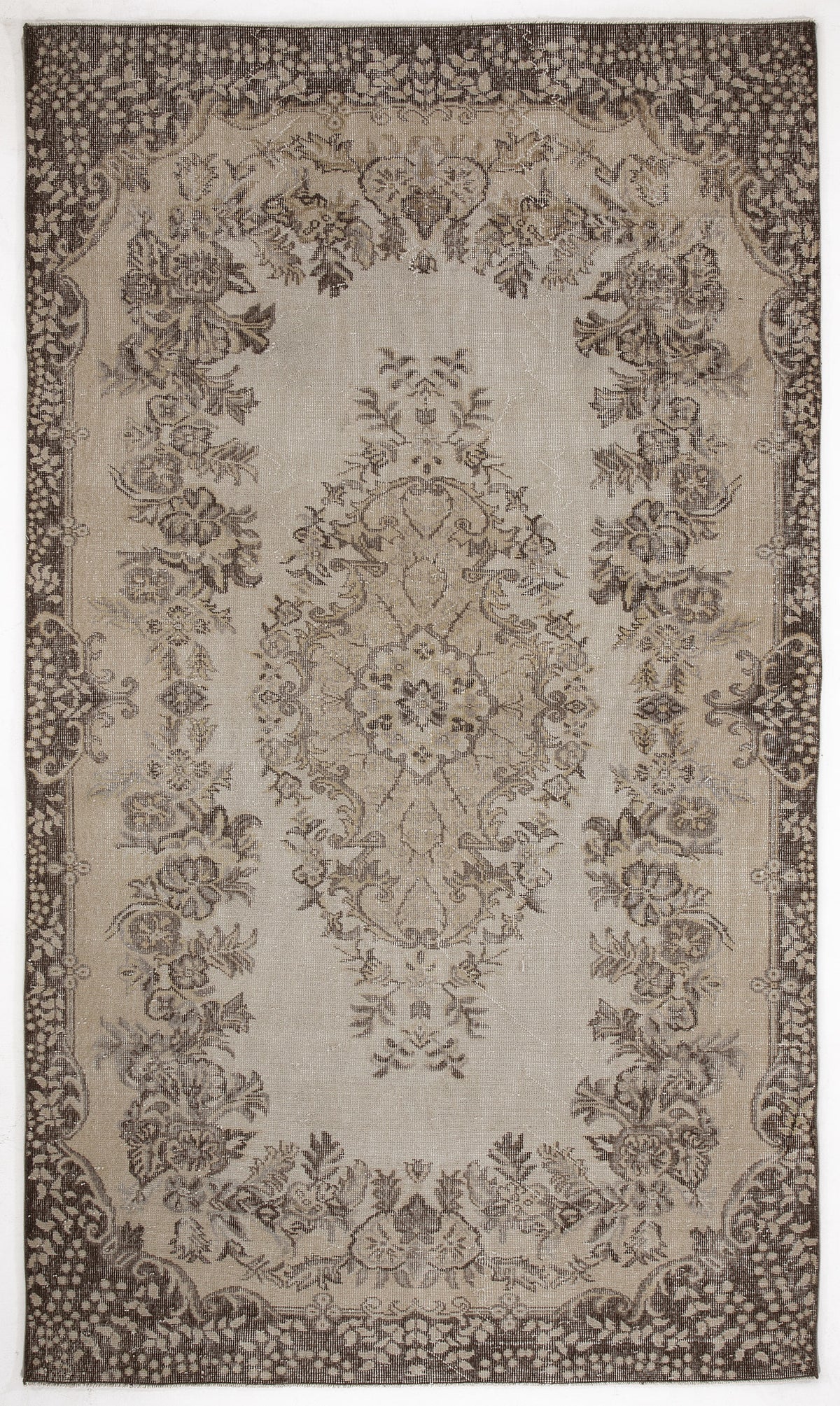Beige Over Dyed Vintage Rug 5&#39;9&#39;&#39; x 9&#39;11&#39;&#39; ft 176 x 302 cm