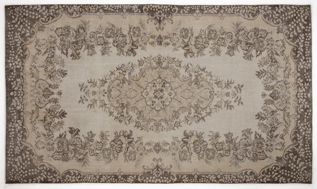 Beige Over Dyed Vintage Rug 5&#39;9&#39;&#39; x 9&#39;11&#39;&#39; ft 176 x 302 cm