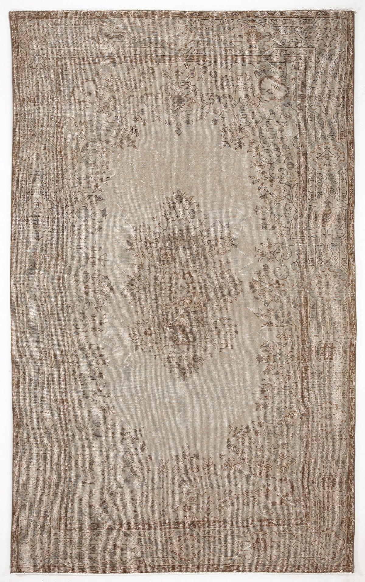 Beige Over Dyed Vintage Rug 5&#39;8&#39;&#39; x 9&#39;3&#39;&#39; ft 172 x 283 cm