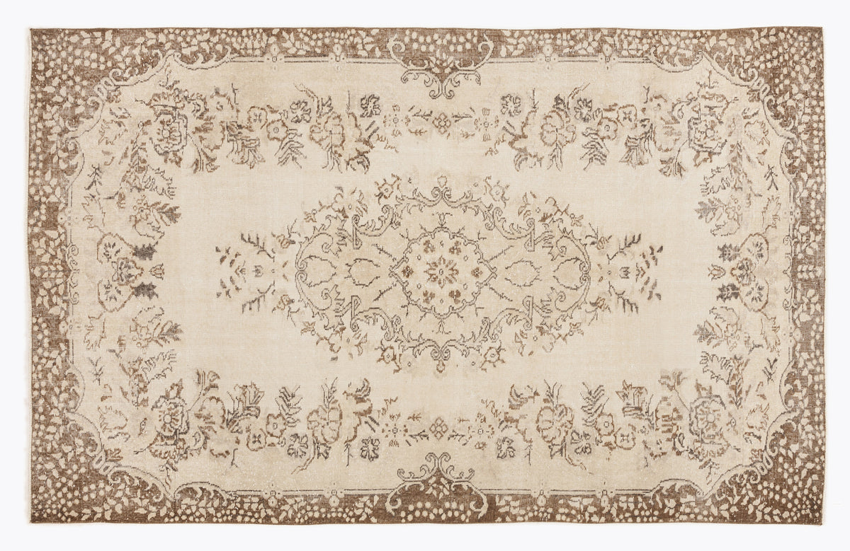 Beige Over Dyed Vintage Rug 6&#39;4&#39;&#39; x 9&#39;10&#39;&#39; ft 192 x 299 cm