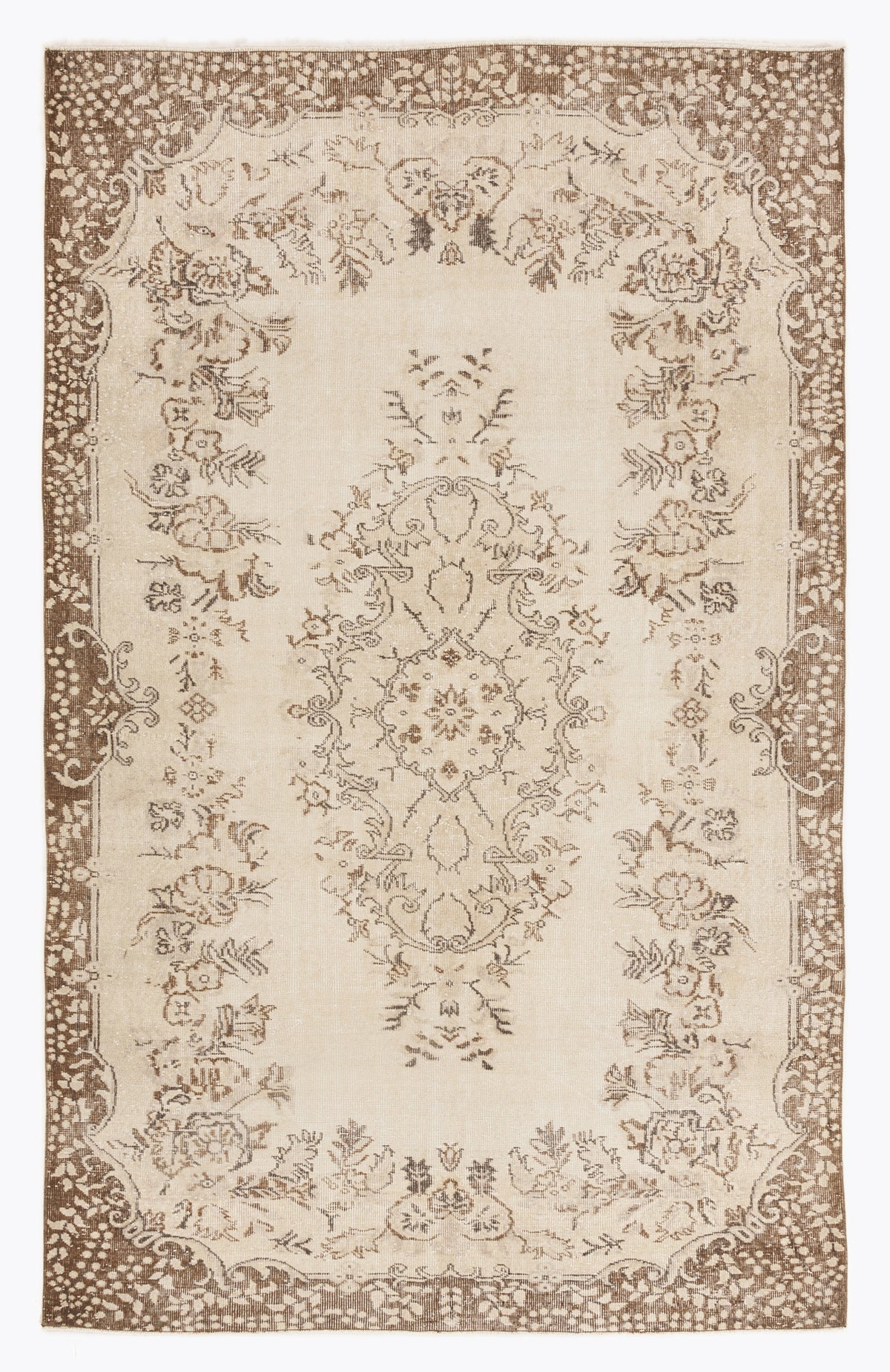 Beige Over Dyed Vintage Rug 6&#39;4&#39;&#39; x 9&#39;10&#39;&#39; ft 192 x 299 cm