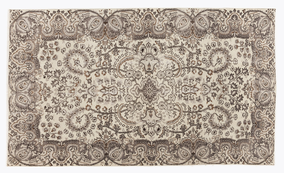 Beige Over Dyed Vintage Rug 5&#39;1&#39;&#39; x 8&#39;8&#39;&#39; ft 154 x 263 cm