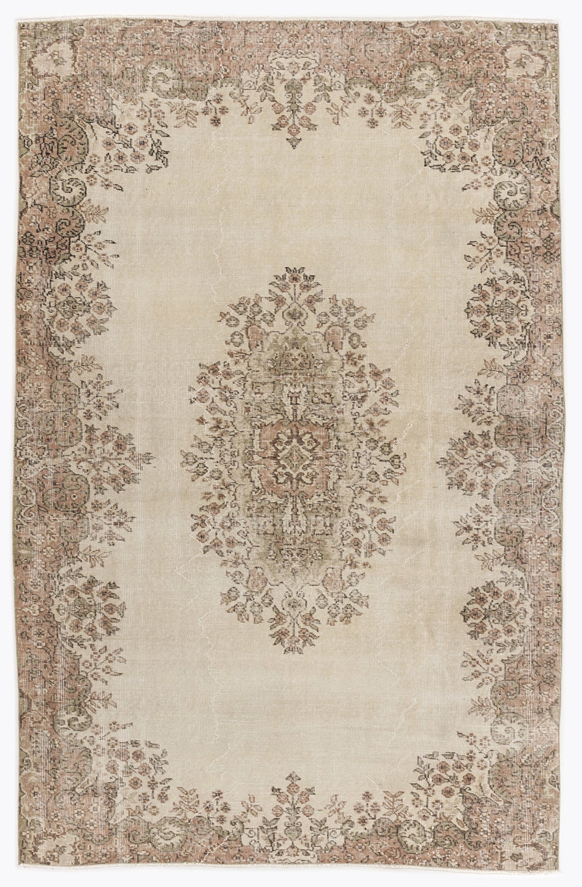 Beige Over Dyed Vintage Rug 5&#39;4&#39;&#39; x 8&#39;3&#39;&#39; ft 162 x 252 cm