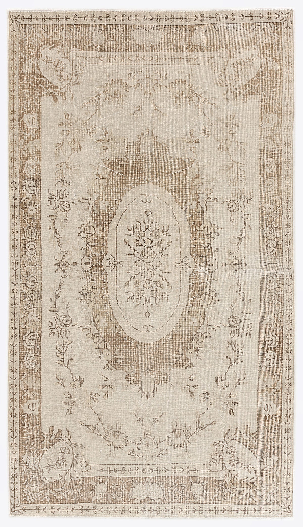 Beige Over Dyed Vintage Rug 5&#39;7&#39;&#39; x 10&#39;3&#39;&#39; ft 170 x 312 cm