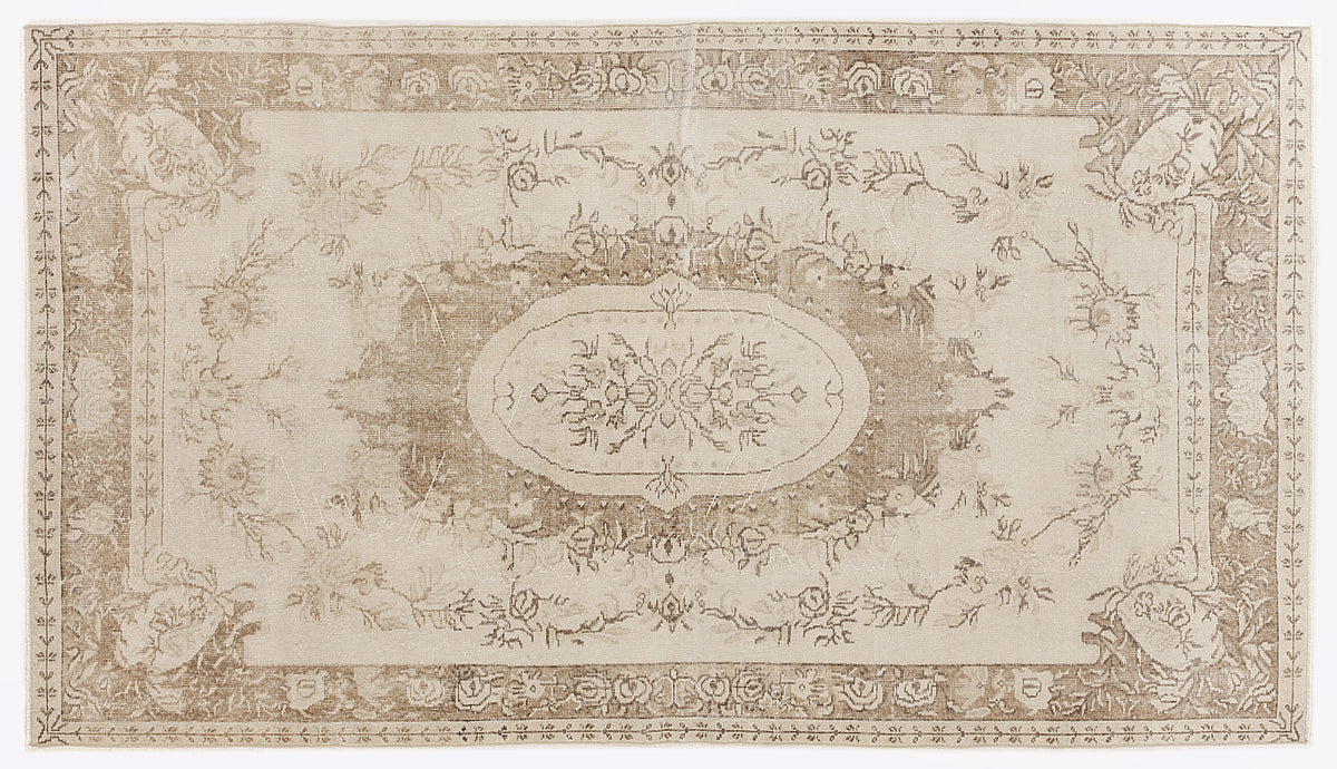 Beige Over Dyed Vintage Rug 5&#39;7&#39;&#39; x 10&#39;3&#39;&#39; ft 170 x 312 cm
