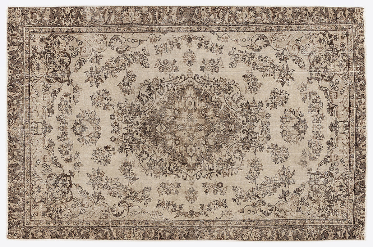 Beige Over Dyed Vintage Rug 6&#39;1&#39;&#39; x 9&#39;3&#39;&#39; ft 186 x 283 cm