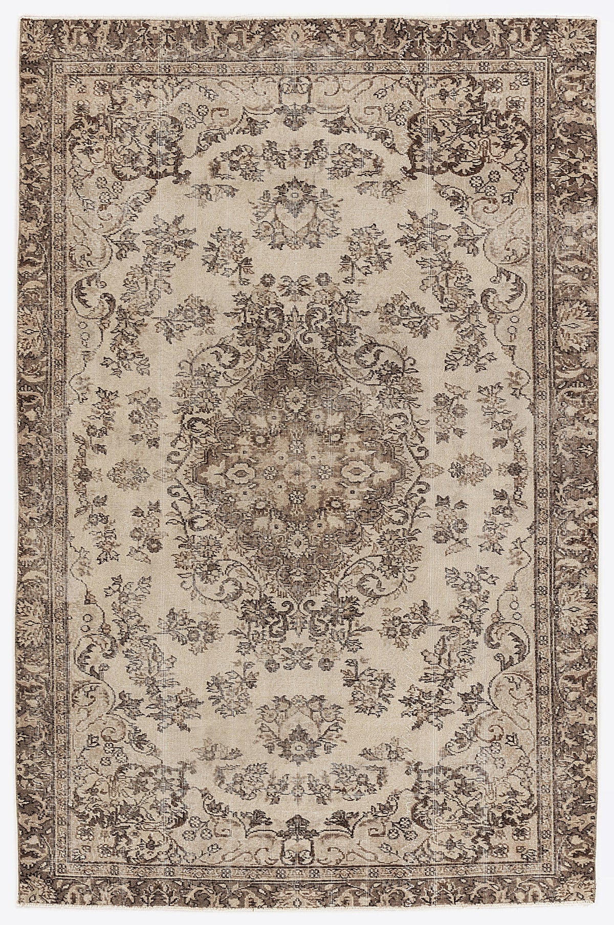 Beige Over Dyed Vintage Rug 6&#39;1&#39;&#39; x 9&#39;3&#39;&#39; ft 186 x 283 cm