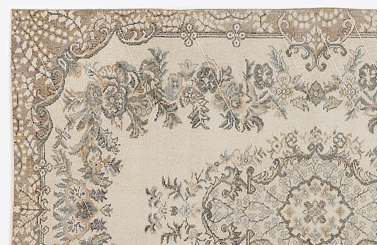 Beige Over Dyed Vintage Rug 5&#39;7&#39;&#39; x 8&#39;8&#39;&#39; ft 170 x 265 cm